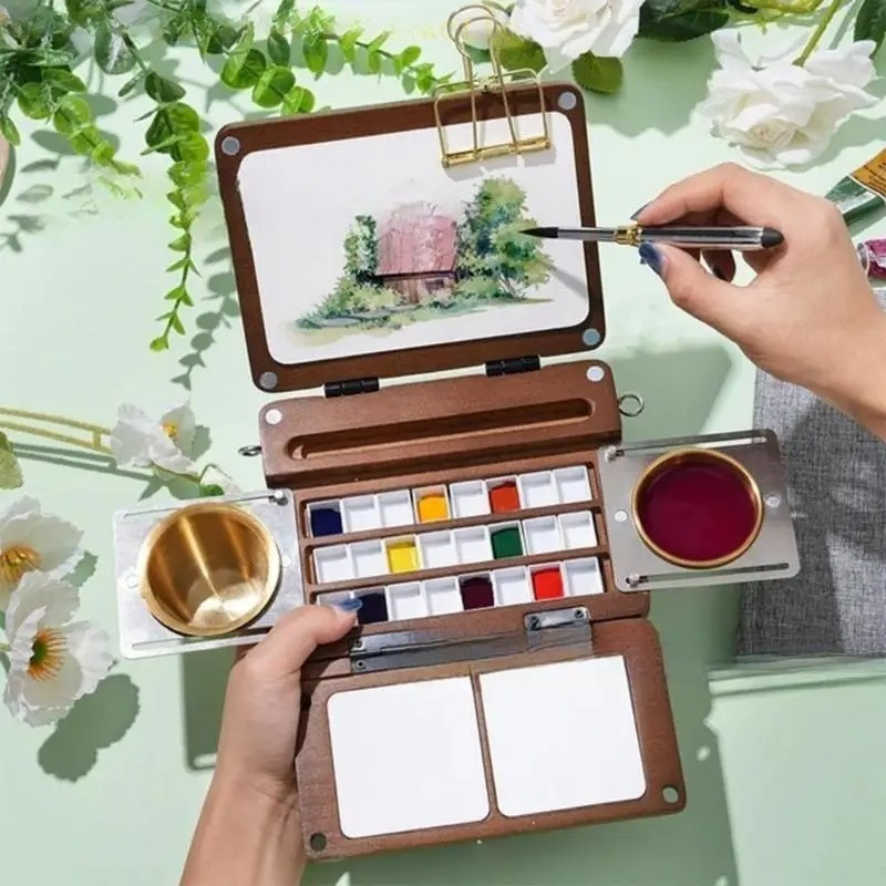 Outdoor Furniture Paint - 折りたたみ式木製ペイントパレットポータブル屋外旅行用ペイントボード木製水彩パレット学生/アーティスト画材