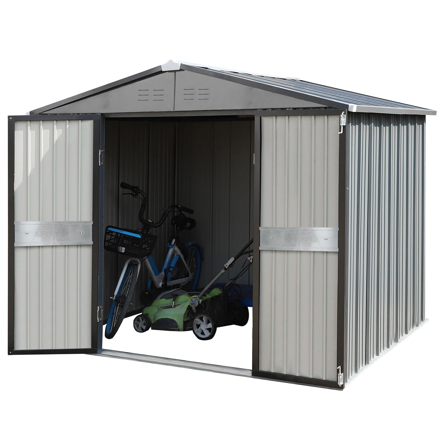 Outdoor Furniture With Storage - 10フィート x 10フィートの屋外収納庫（両開きドア付き）、ガーデンメタルシェッド、裏庭、パティオ用のユーティリティツール収納庫、カスタムメイド