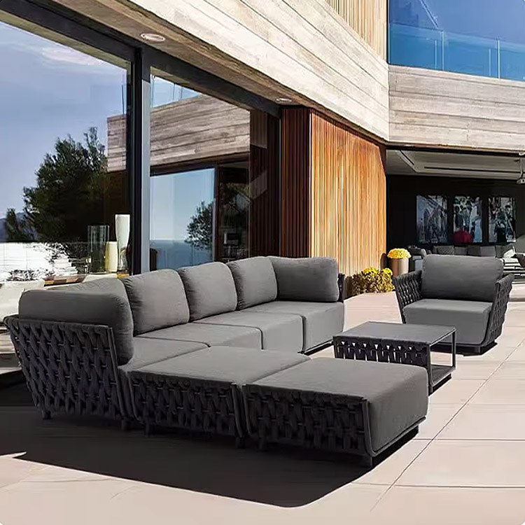 Outdoor Furniture Luxury - # 高級ラタンアルミ製屋外ガーデン家具モジュール式ソファセット、ヴィラホテルバルコニー用屋外家具セット