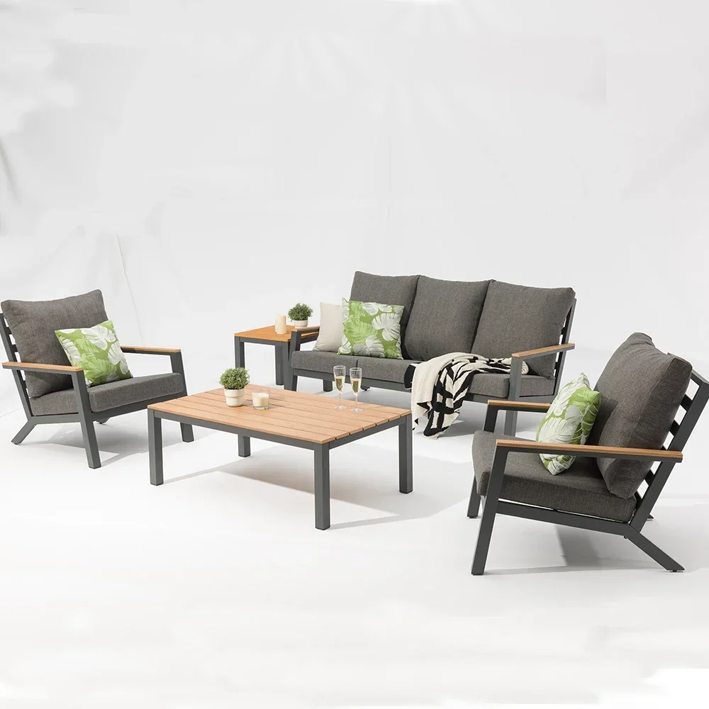 Outdoor Furniture Italian - アルミ製イタリアン屋外ソファ、防水クッション付きガーデン家具、パティオ、ホテル、中庭、公園、レジャー、耐久性のあるパティオソファ
