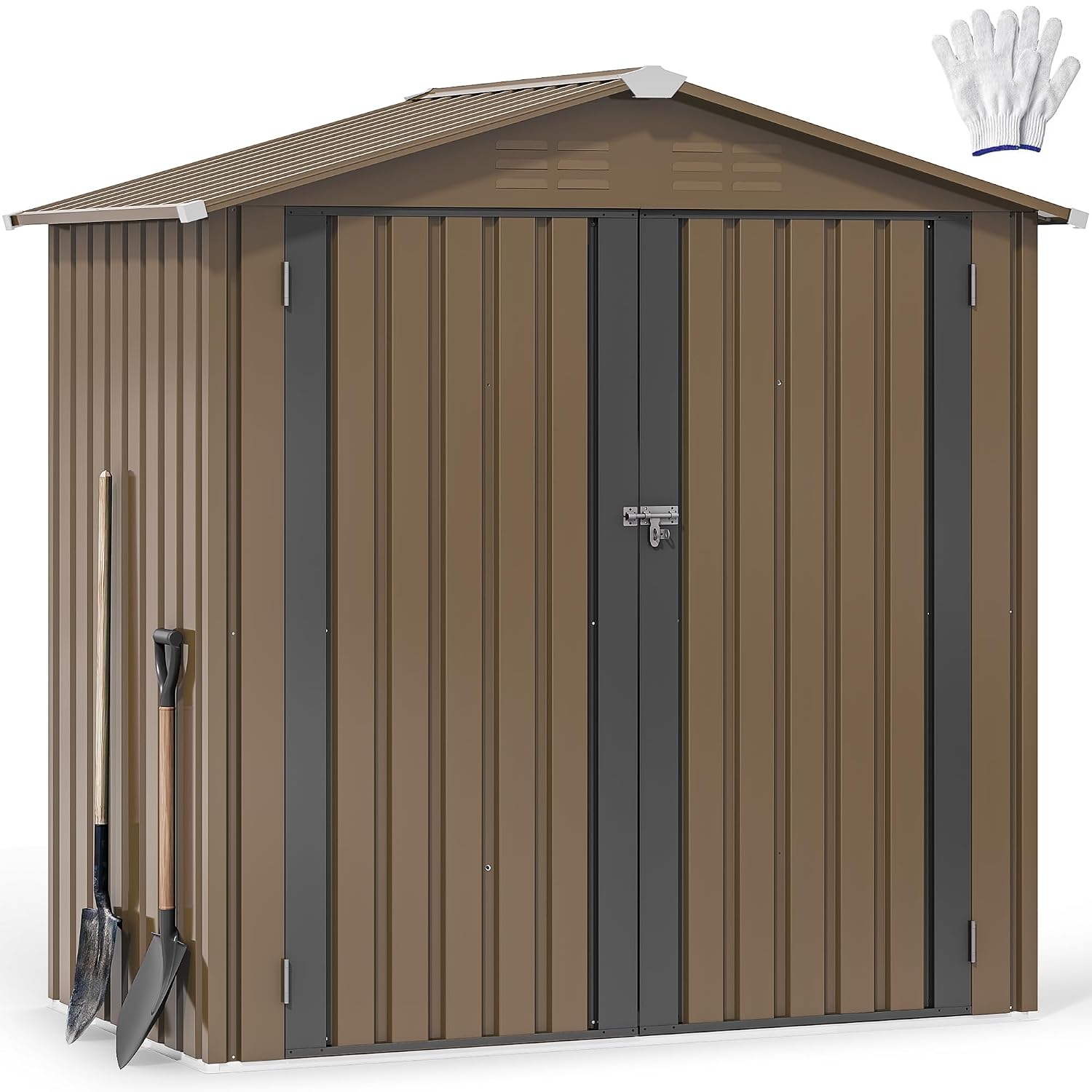 Outdoor Furniture With Storage - 6x4フィートの金属製屋外収納庫、防水ツール小屋、頑丈な収納ユニット、ロック可能なドアと通気孔付き、カスタムメイドに最適