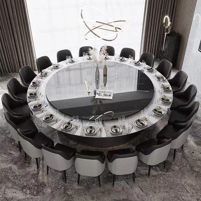 Outdoor Furniture Dining - カスタムホテルダイニングテーブル 大型丸型大理石テーブル 大理石20人掛けレストランクラブ レストラン丸型モダンダイニング