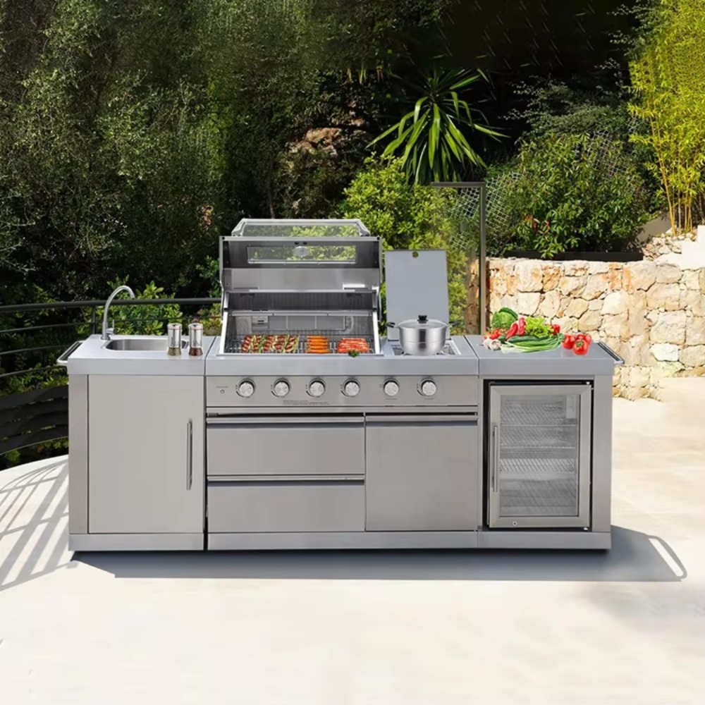 Outdoor Furniture Paint - 屋外キッチン（屋根付き）、耐候性BBQキャビネットセット、ステンレス製ガーデンキッチンアイランド（グリルステーション付き）