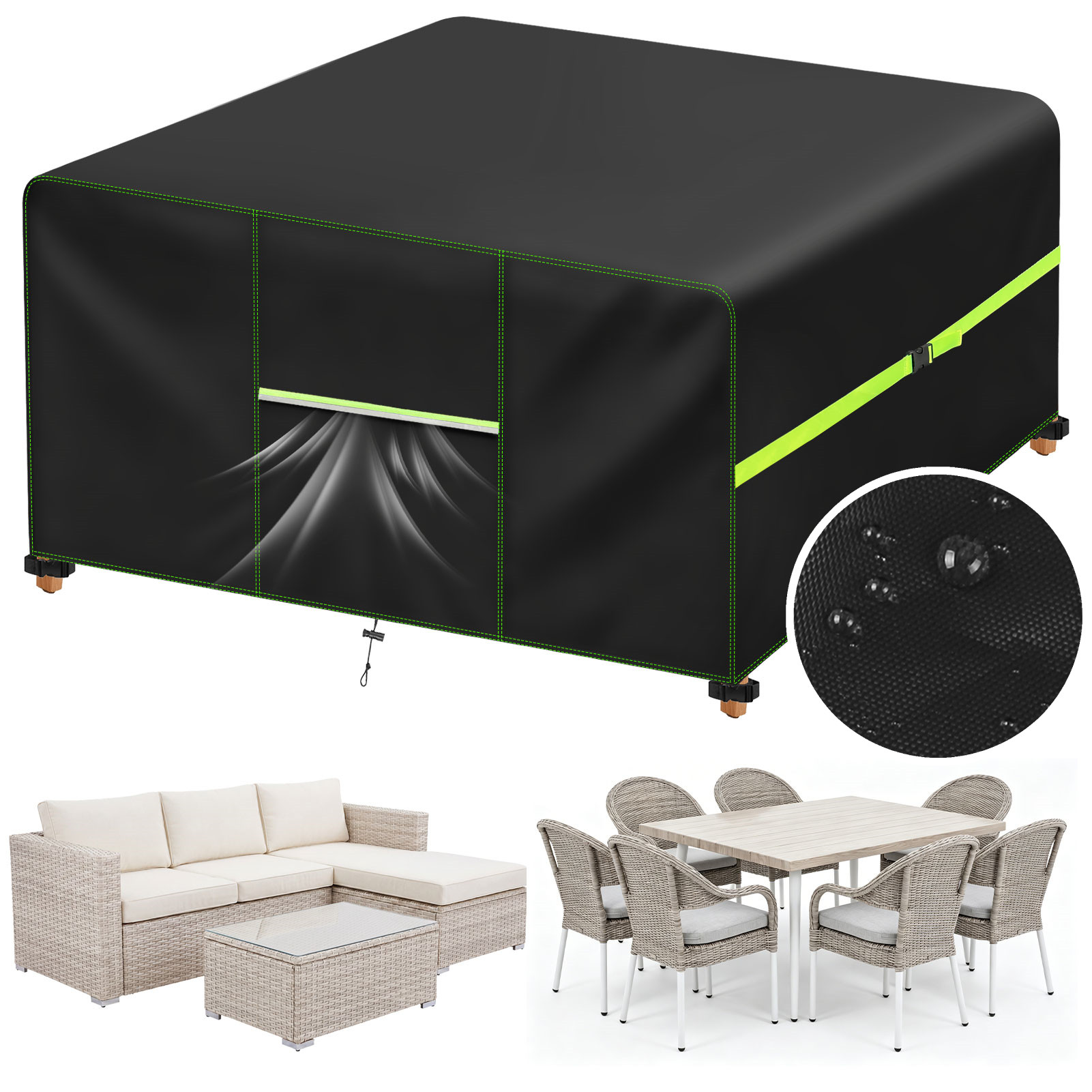 Outdoor Furniture Paint - ガーデン家具カバー エアベント付き 防水パティオ籐ソファテーブルチェアセットカバー 210D オックスフォード防風 125/180/200/242cm