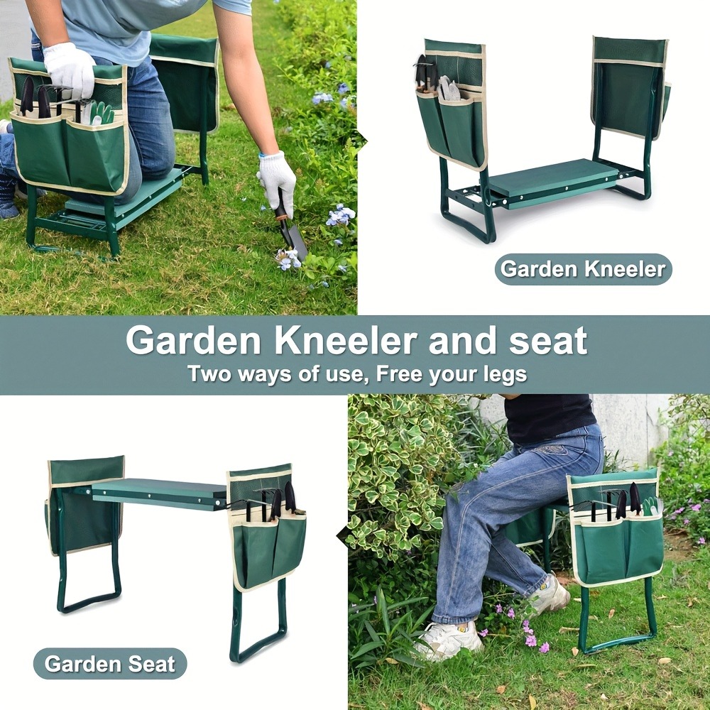 Outdoor Furniture Metal Chairs - 防錆強化鉄製ガーデンニーリングスツール、ツールポーチ付きの正方形の手作りニーラー、屋外ガーデンでの使用に長持ちします。