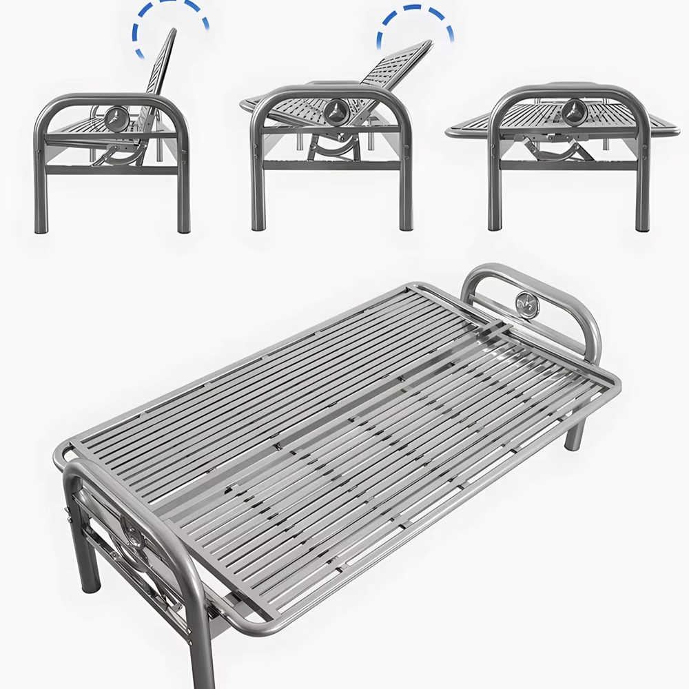 Outdoor Furniture Metal Chairs - 二重使用可能なモダンなステンレス製ソファチェアベッド 折りたたみ式ソファベッド シンプルなリビングルーム屋外家具 金属製の列付き