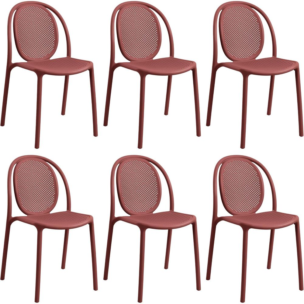 Outdoor Furniture Metal Chairs - 耐候性のある積み重ね可能なダイニングチェア6脚セット（屋内/屋外用）-お手入れ簡単、低メンテナンスのパティオ家具