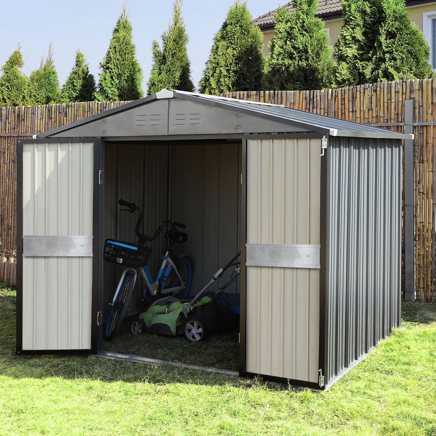 10フィート x 10フィートの屋外収納庫（両開きドア付き） - Outdoor Furniture With Storage のレビューと価格