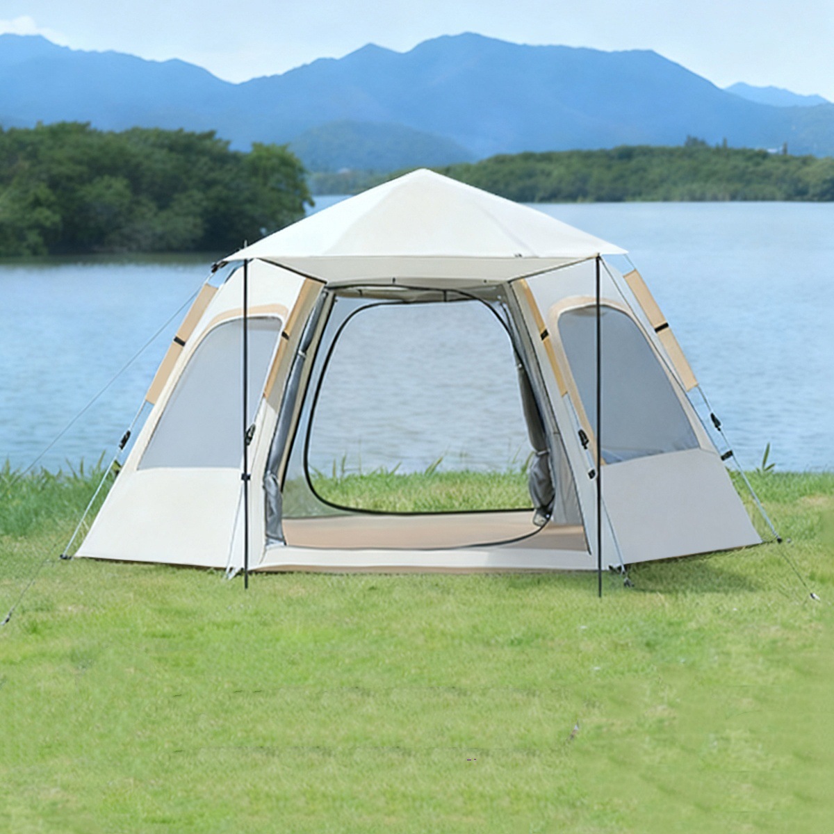 プレミアム六角形シングルレイヤーテント工場価格安全安定4シー - Outdoor Furniture Cost のレビューと価格