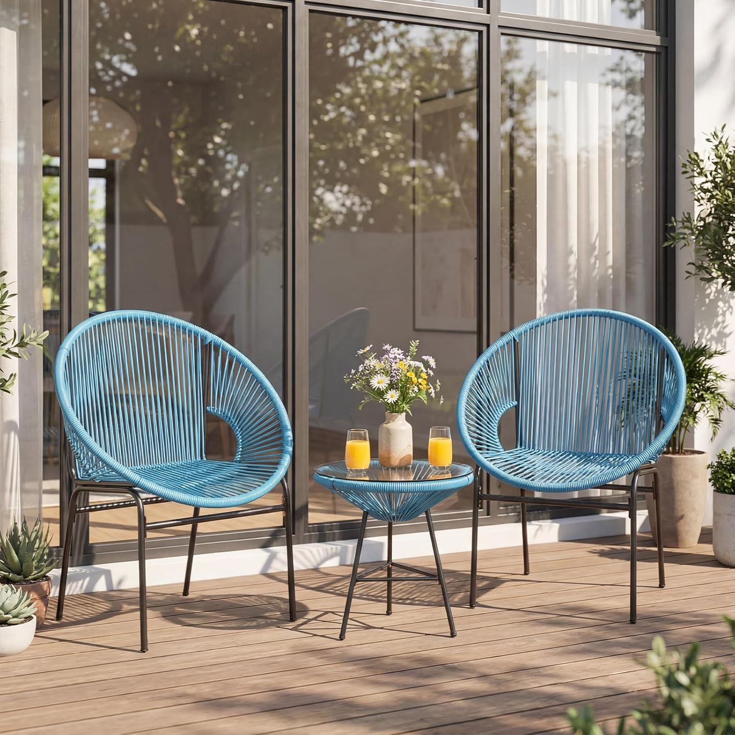 3ピース屋外パティオ家具セット、アカプルコチェアセット（プラ - Outdoor Furniture Metal Chairs のレビューと価格