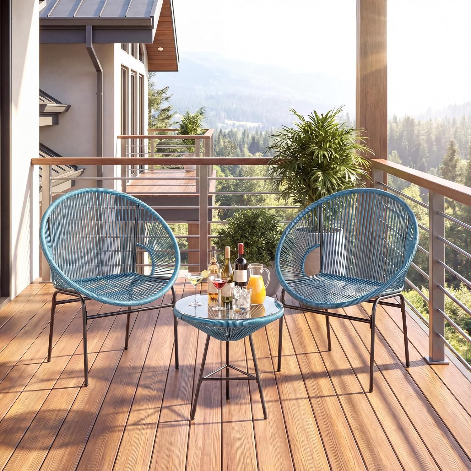 3ピース屋外パティオ家具セット、アカプルコチェアセット（プラ - Outdoor Furniture Metal Chairs のレビューと価格