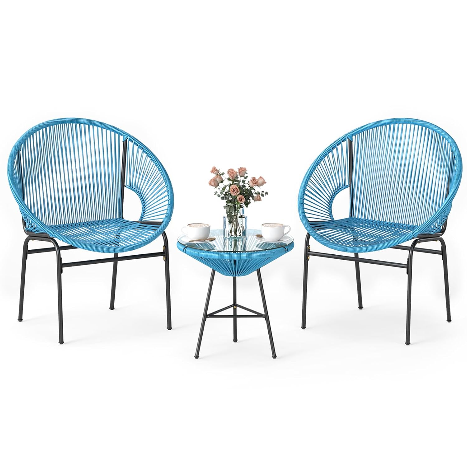 3ピース屋外パティオ家具セット、アカプルコチェアセット（プラ - Outdoor Furniture Metal Chairs のレビューと価格