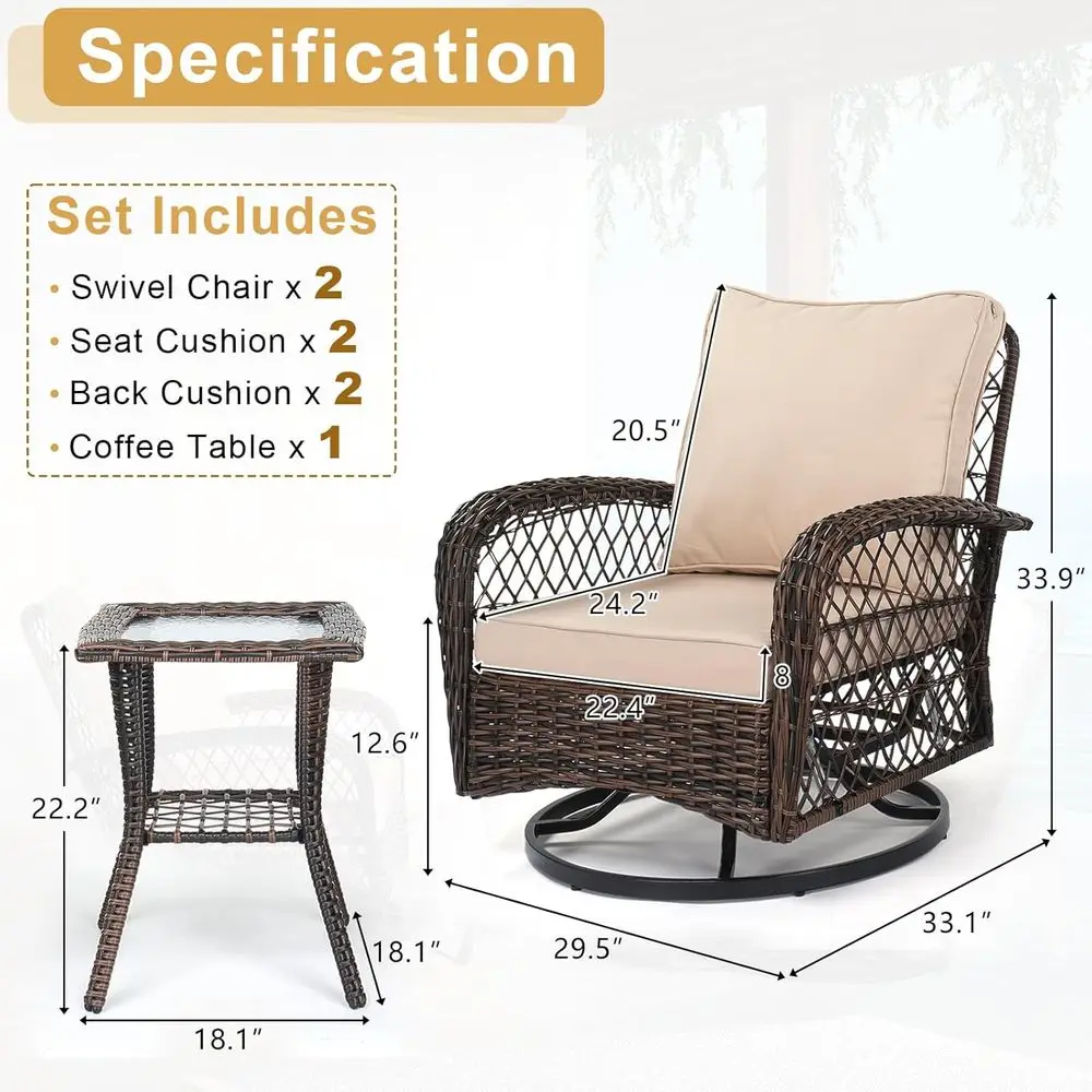 3ピースパティオ家具セット、2人用回転ロッキングチェア、屋外 - Outdoor Furniture Metal Chairs のレビューと価格
