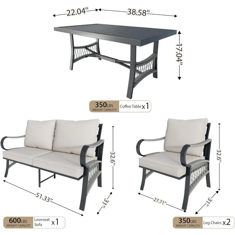 4ピースメタル製屋外パティオ家具セット（コーヒーテーブル付き - Outdoor Furniture Metal Chairs のレビューと価格