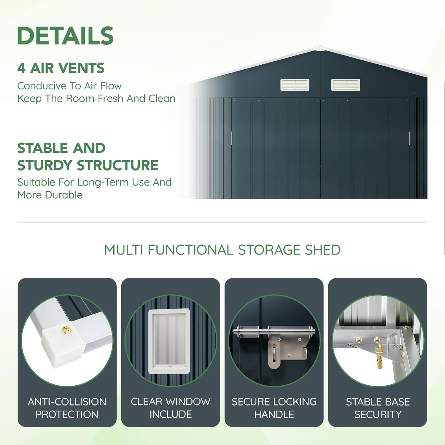 10x12x7.5フィートの屋外スチール製収納庫、ロック可能 - Outdoor Furniture With Storage のレビューと価格
