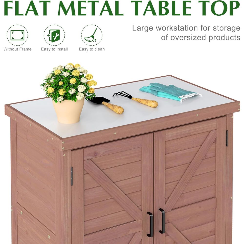 屋外用収納キャビネット＆金属製天板付き植木鉢置き台、木製パテ - Outdoor Furniture With Storage のレビューと価格